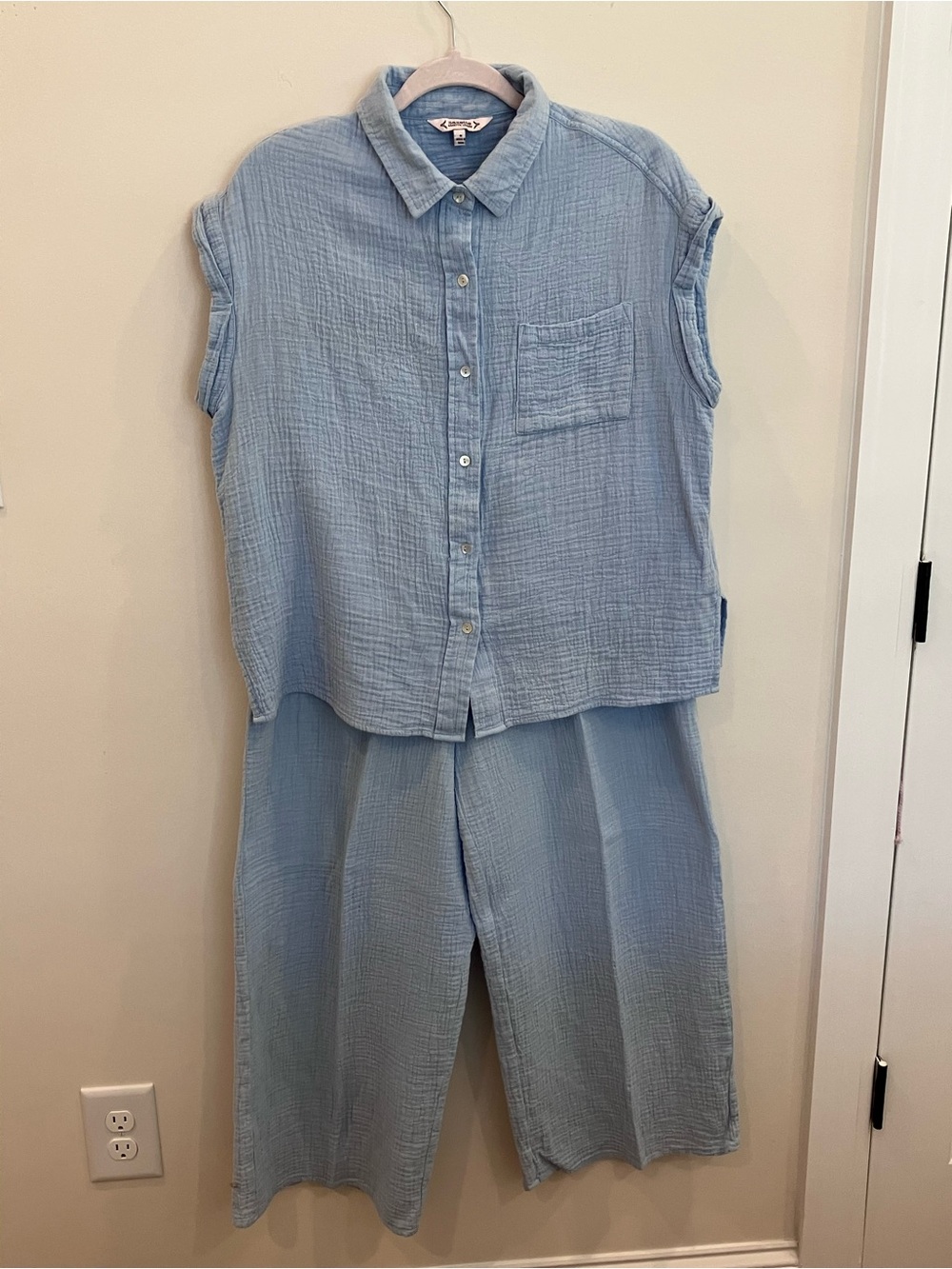 Nanette Lepore Light Blue Cotton Gauze Wide-Leg pants with Button Top